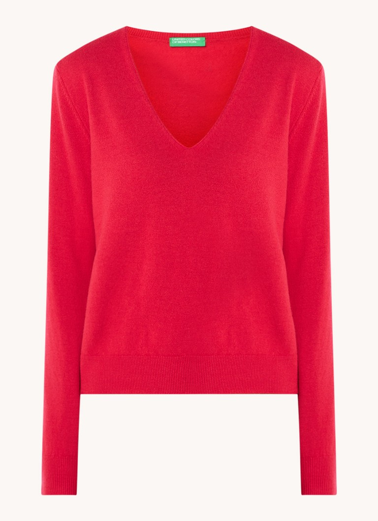 Maglione Benetton in lana vergine a maglia fine con scollo a V