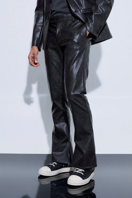 Split Hem Pu Tailored Flared Trousers