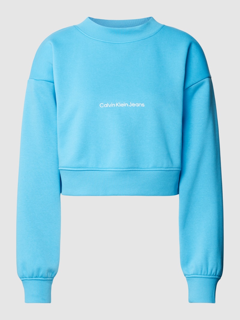 Cropped Sweatshirt mit Label-Stitching in bleu