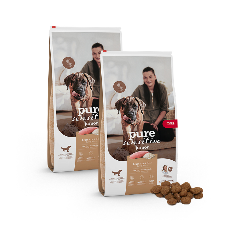 MERA Hundetrockenfutter MERA pure sensitive Junior Truthahn & Reis 2x12,5 kg