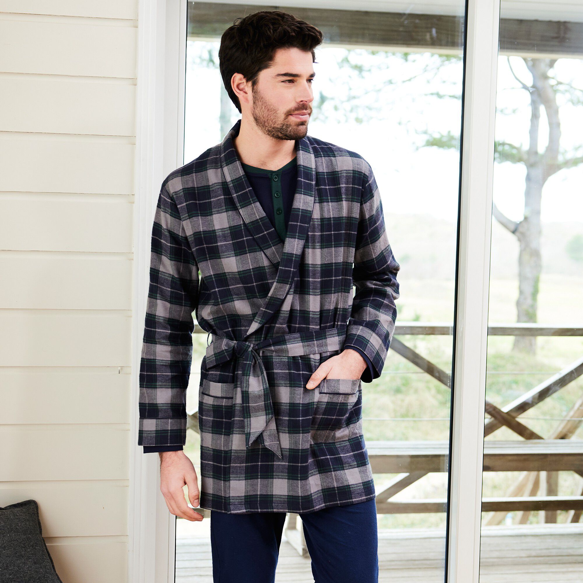 Veste d'intérieur flanelle col châle