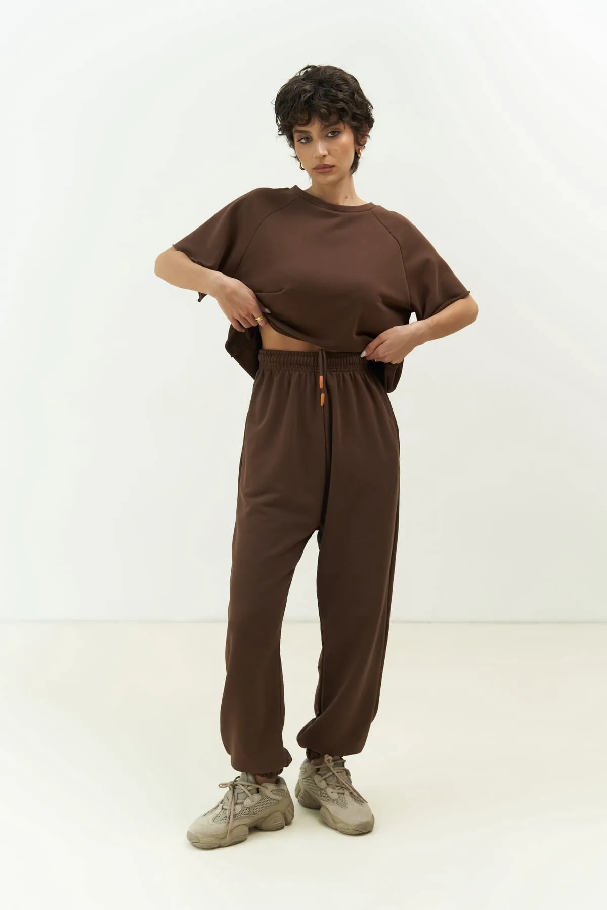 MAİ COLLECTİON  Vero Brown Crop-Trainingsanzug-Set