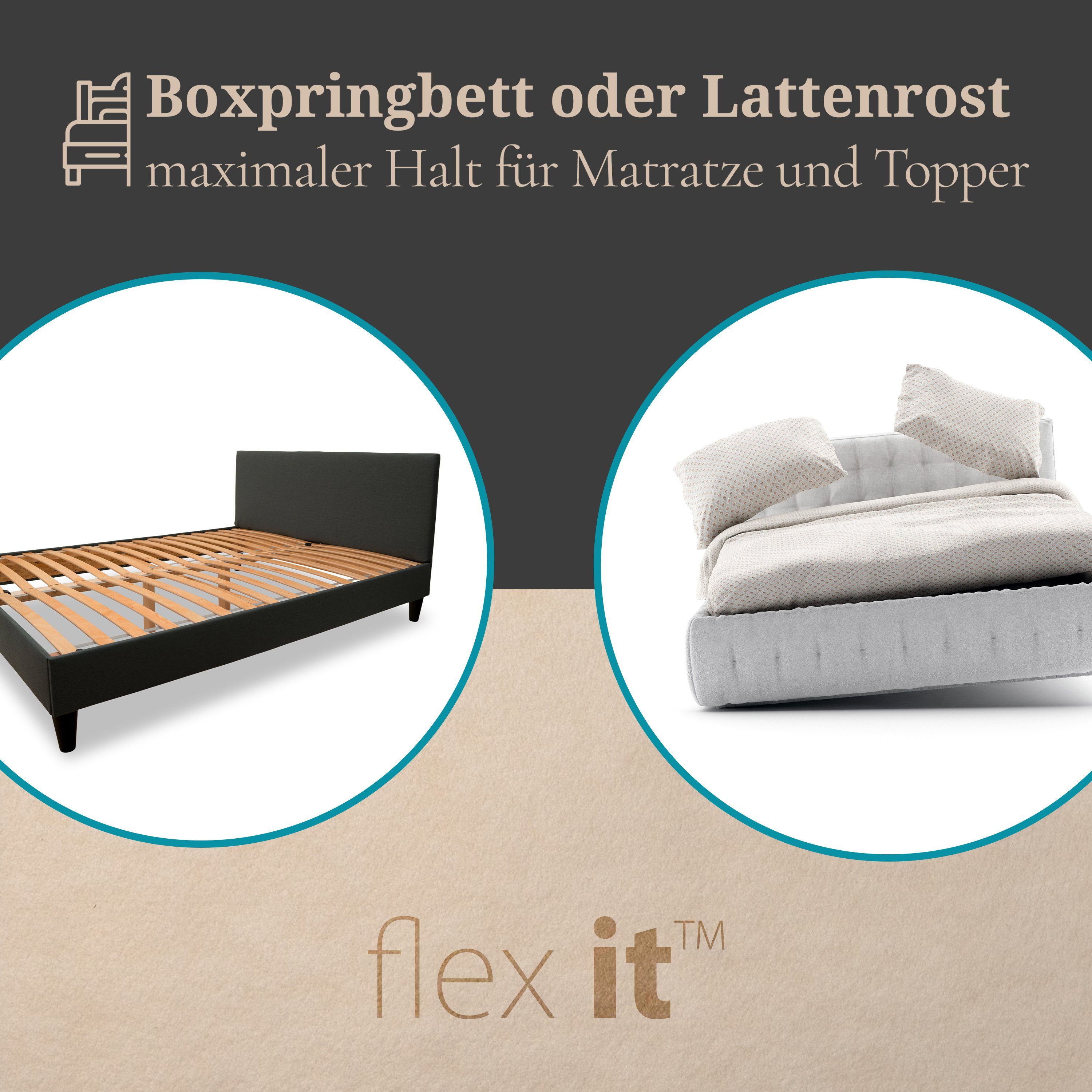 Matratzenschoner Anti Rutsch für Topper, flex it® Antirutschmatte für Boxspringbett flex it, Allergikergeeignet, Frei von Lösungsmitteln und Weichmachern