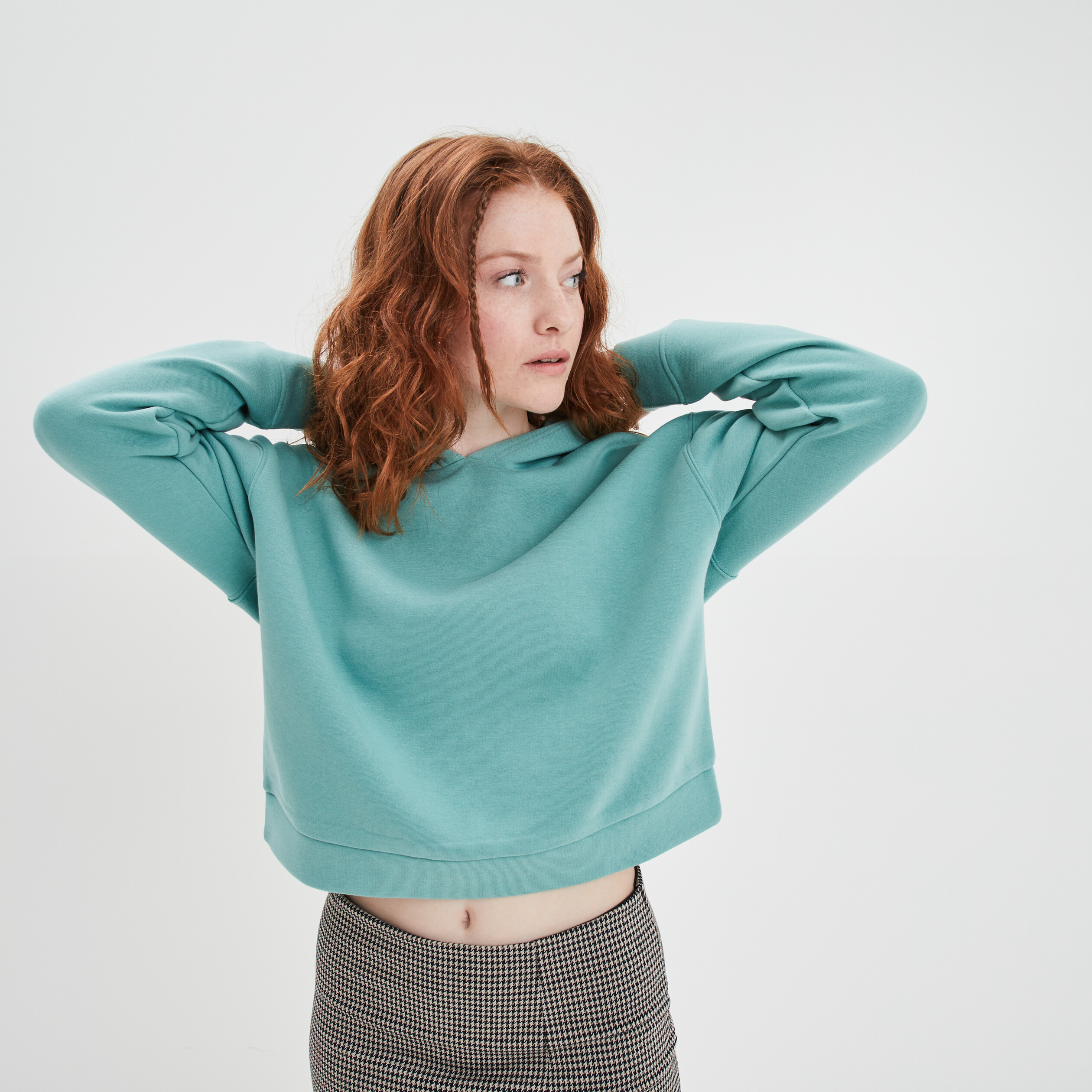 Sweat cropped à capuche hoodie vert femme | La Halle