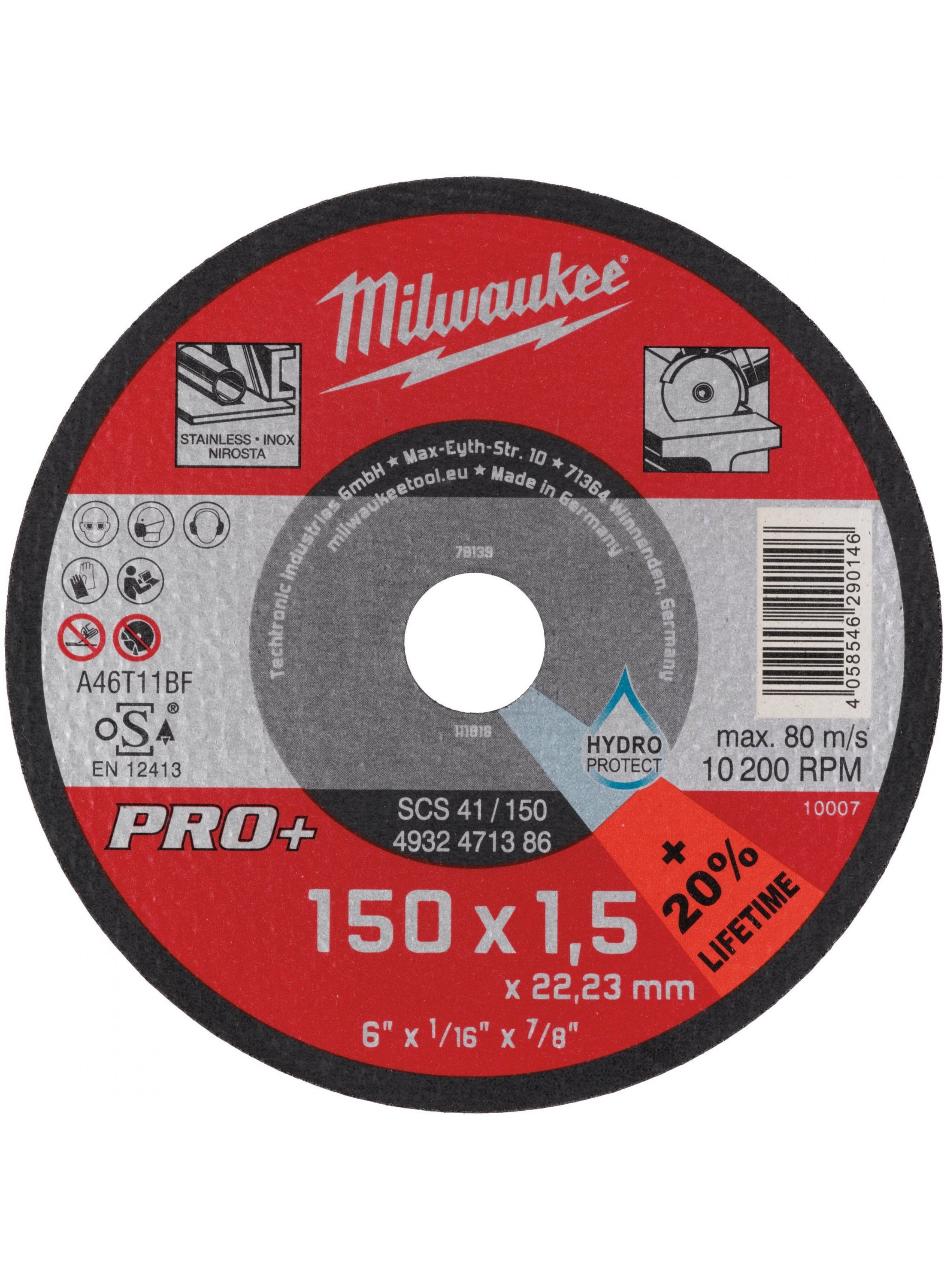 Milwaukee Zubehör 4932471386 Metalltrennscheibe CutWSCS41/150 x 1,5 x 22,23 mm PRO+ (1 Stück)