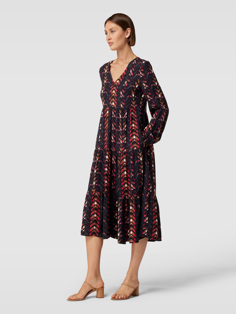 Midikleid aus reiner Viskose mit Allover-Muster in schwarz