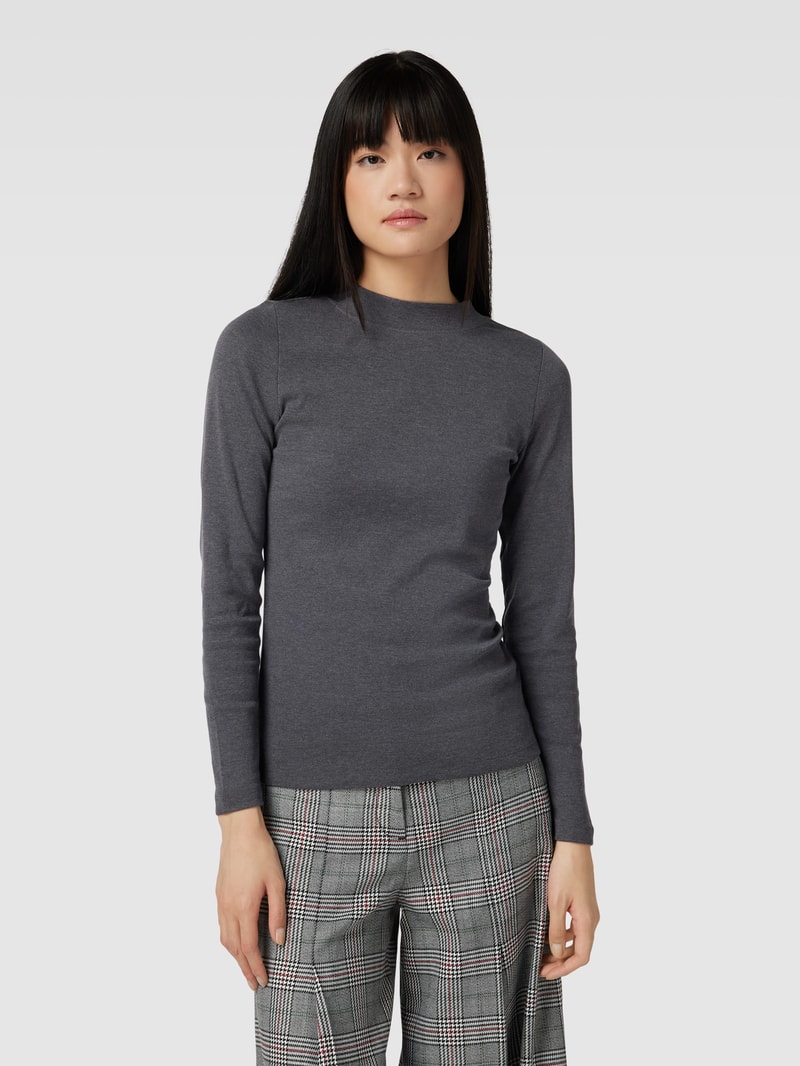 Longsleeve mit geripptem Rundhalsausschnitt in anthrazit meliert
