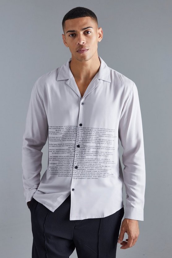 Langärmliges Viskose-Hemd mit Text-Print