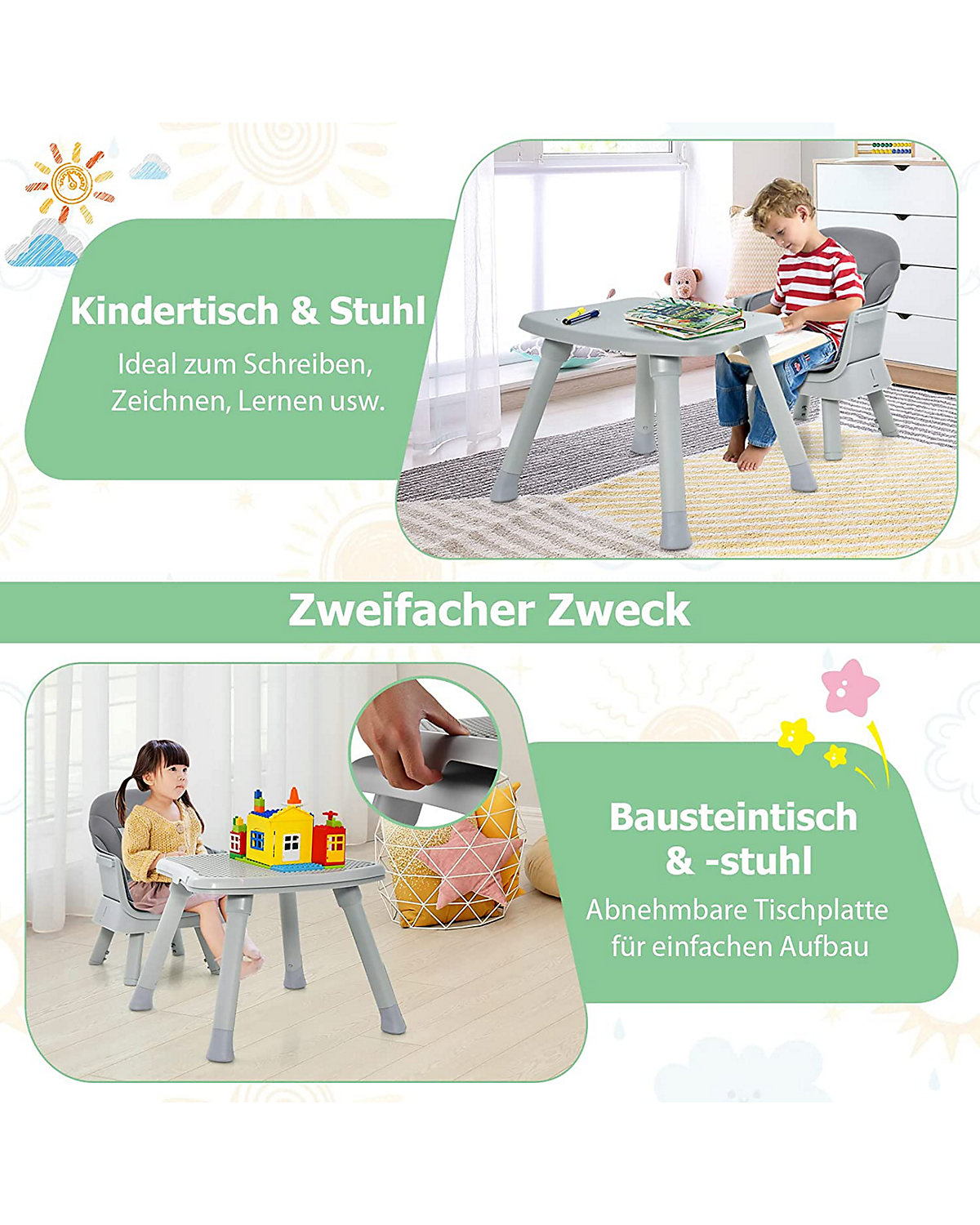 6-in-1 Hochstuhl Sitzgruppe abnehmbar Bausteintisch