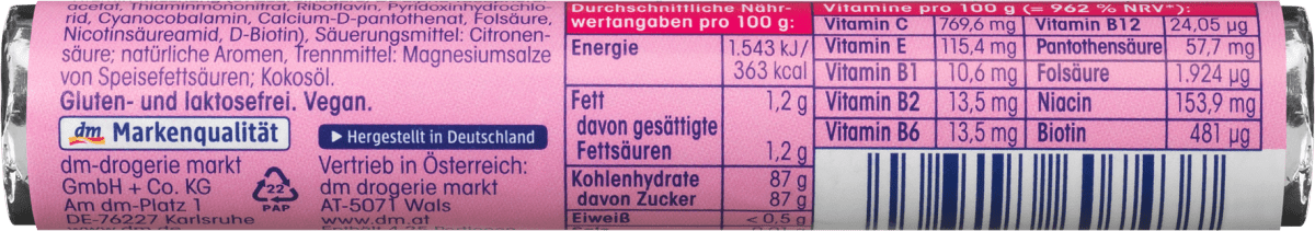 Traubenzucker, Himbeere mit 10 Vitaminen, 44 g