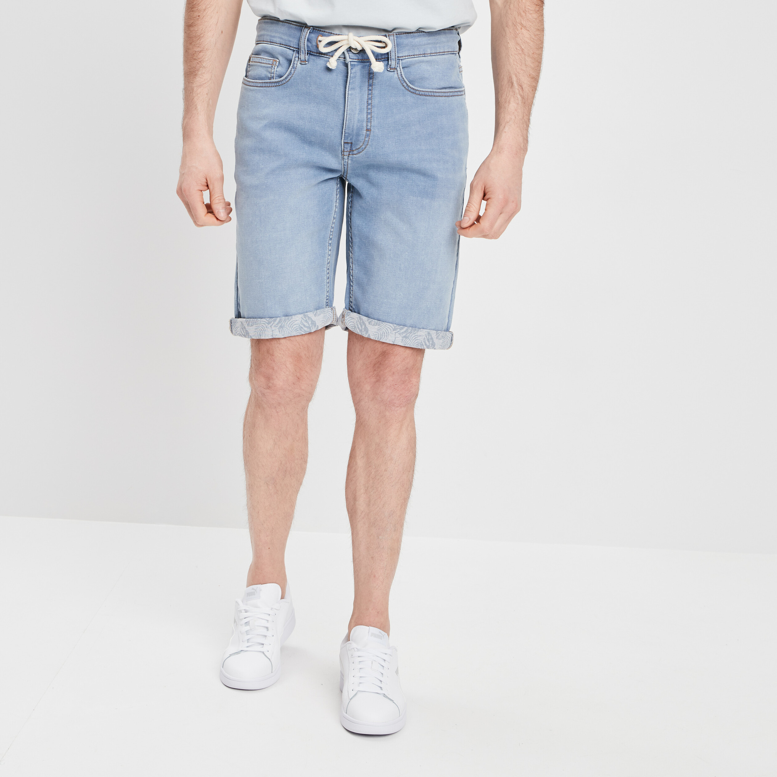 Bermuda straight en jean denim bleach homme | La Halle