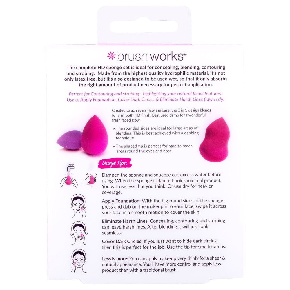 Brushworks Set 3 Eponges Blender HD Accessoire de maquillage