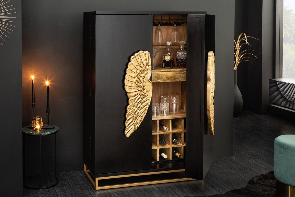 riess-ambiente Barschrank ANGEL 140cm schwarz / gold (1-St) Massivholz · Metall · Highboard · Küche · Wohnzimmer · Design