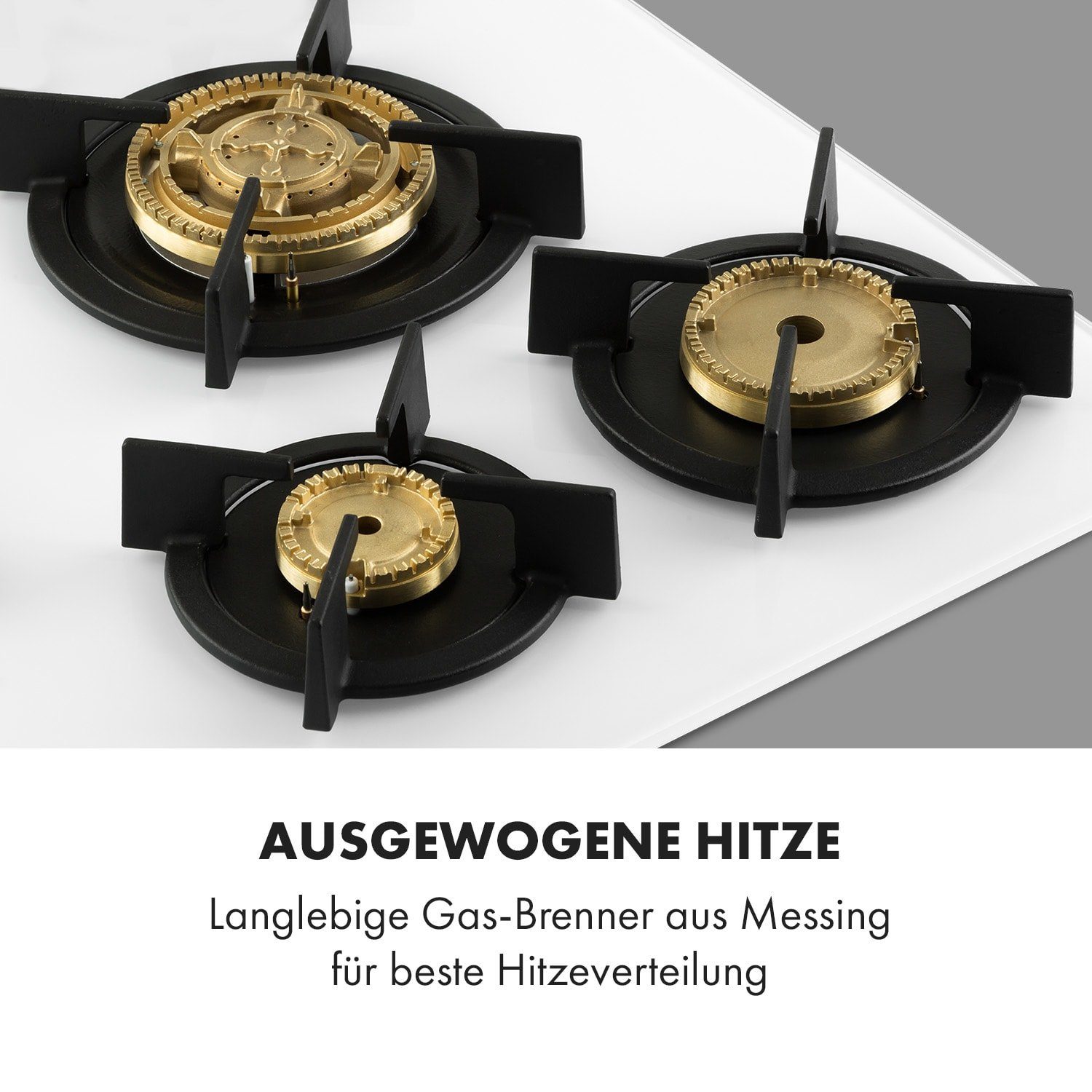 Klarstein Gas-Kochfeld Goldflame 5 Gaskochfeld 5-flammig Messing-Brenner Glaskeramik CP11-Goldflame-5-W, Einbau Gas Kochfeld 5 Platten Herdplatte Kochplatte Einbaukochfeld