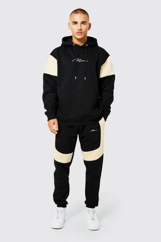 Oversize Man Colorblock Trainingsanzug mit Kapuze