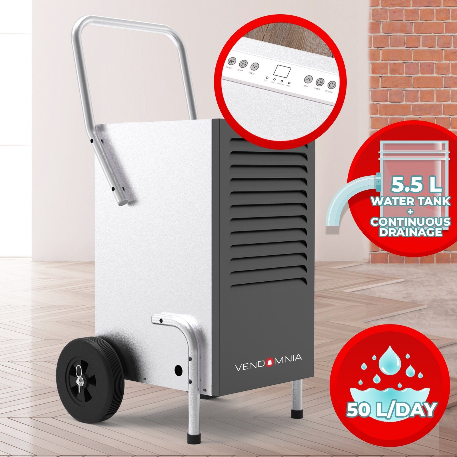 VENDOMNIA Luftreiniger Luftentfeuchter - 50 L / Tag, 5,5 L Behälter, elektrisch - Bautrockner, Luftentfeuchtungsgerät