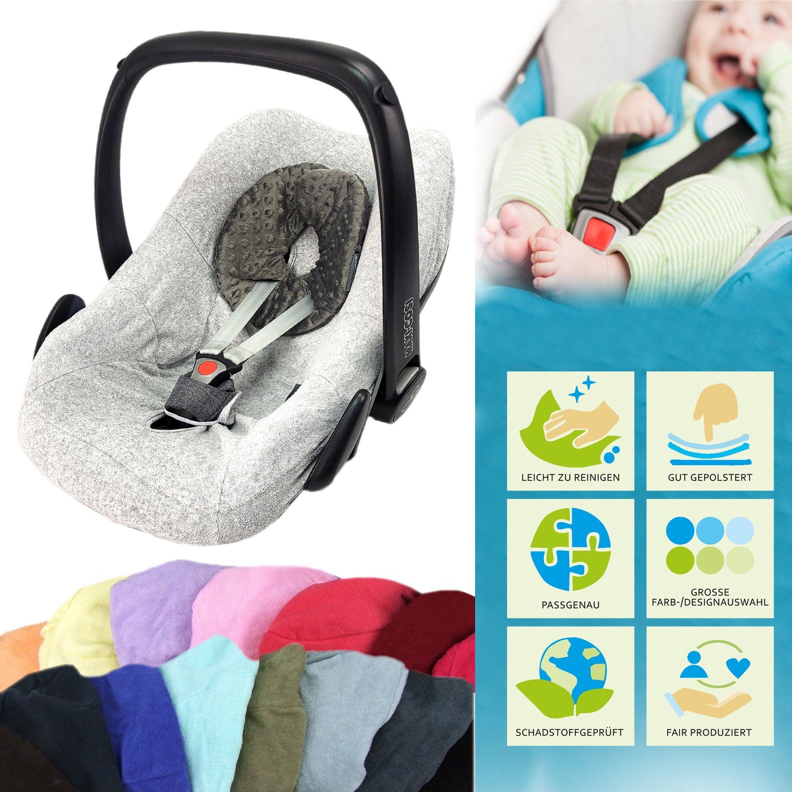 BambiniWelt by Rafael K. Babyschale Sommerbezug Bezug aus Frottee kompatibel mit Maxi Cosi Pebble, ab: Geburt, bis: 14 Monate