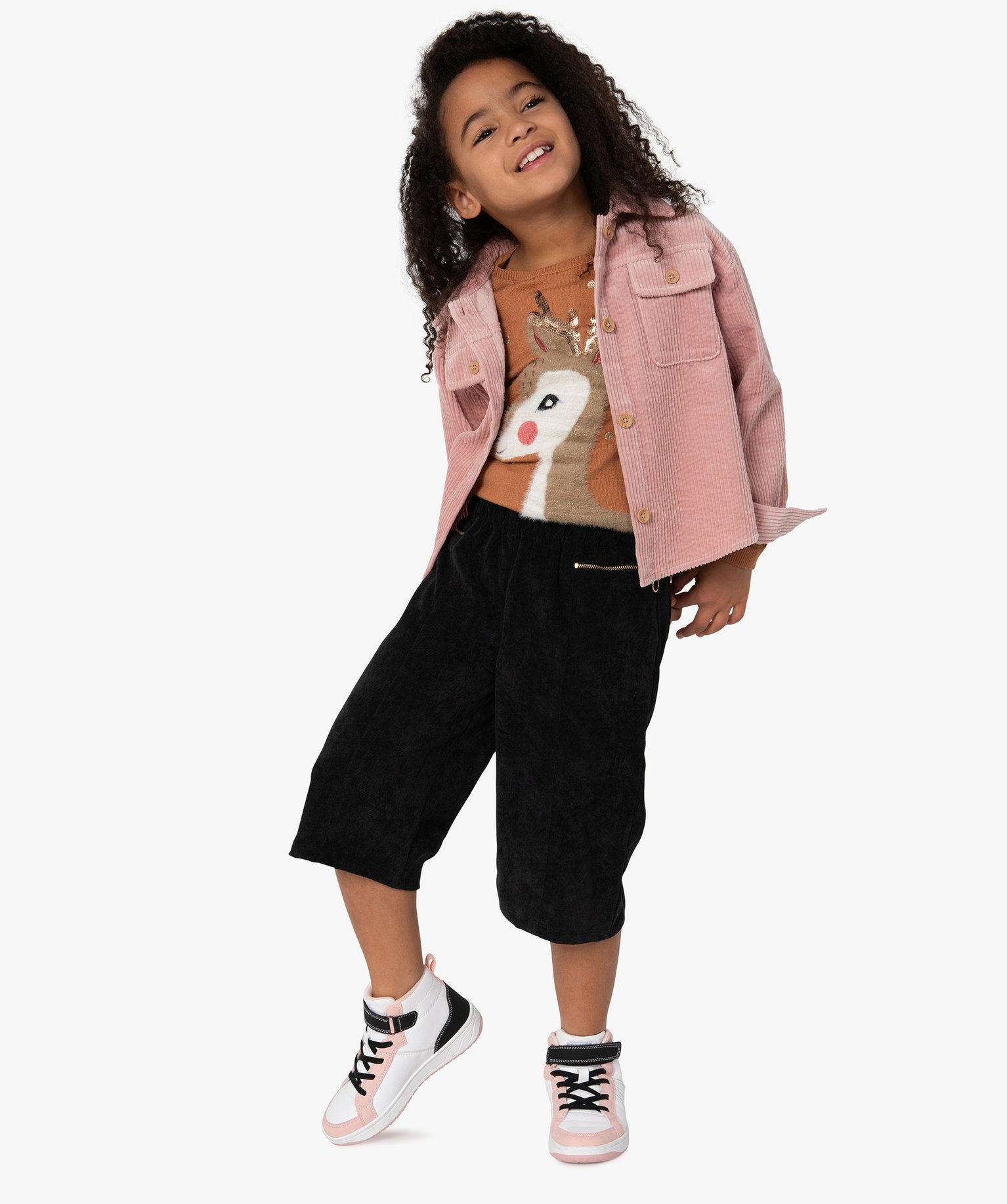Pantalon fille ample en velours ctelé noir | GEMO
