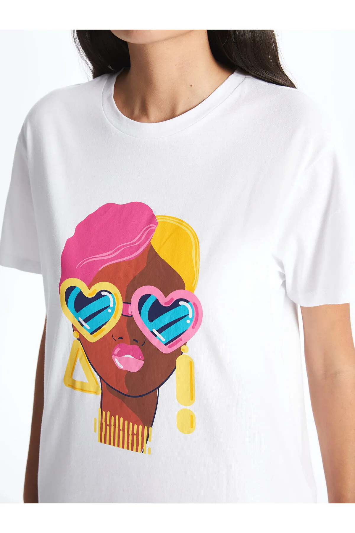 LC Waikiki  Bedrucktes, kurzärmliges Damen-T-Shirt mit Rundhalsausschnitt