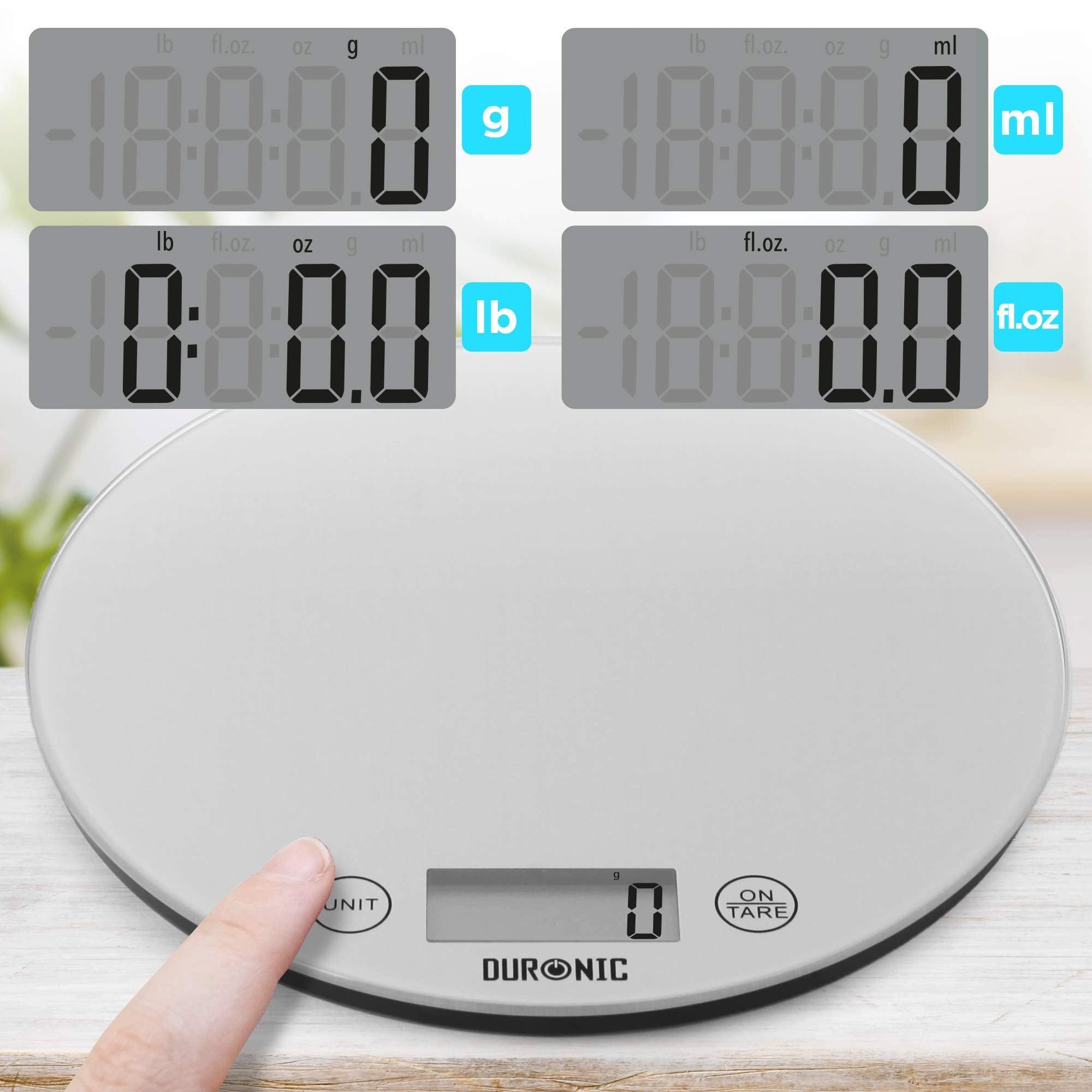 Duronic Küchenwaage, KS1055 Küchenwaage, 5 kg Digitalwaage rund, 1 g grammgenau Feinwaage