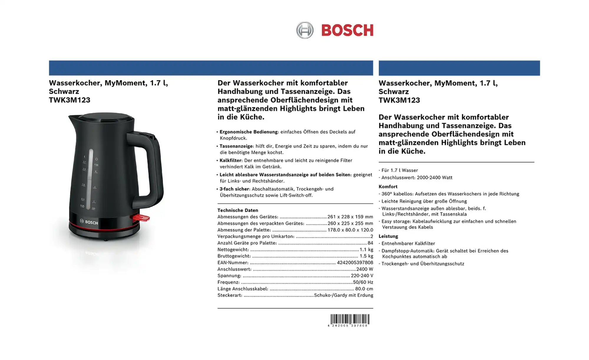 BOSCH Wasserkocher  TWK3M123