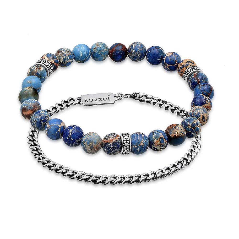 KUZZOI KUZZOI Bracelet Set de 2 perles pour hommes avec pierres précieuses d'agate en ar Bracelet