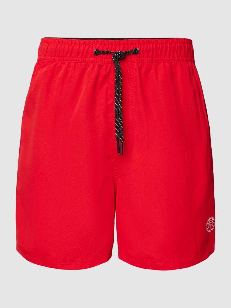 Badehose mit Label-Print Modell 'FIJI' in rot