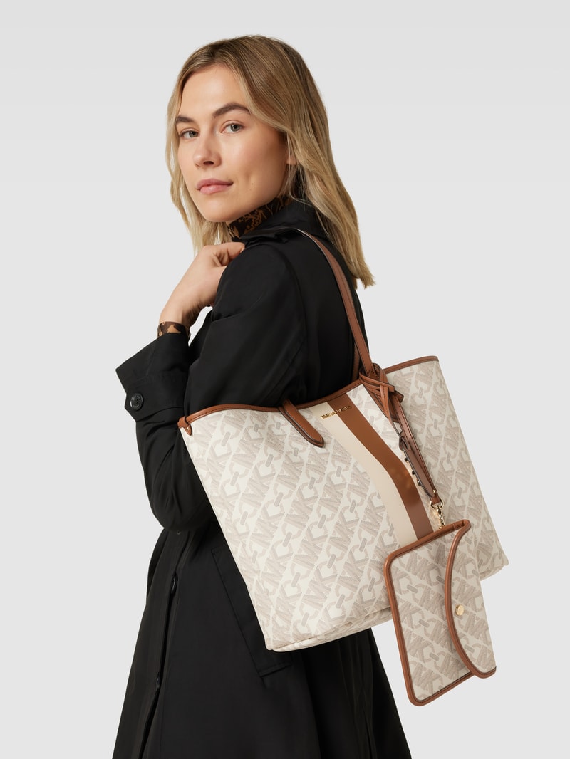 Tote Bag mit Allover-Label-Muster Modell 'ELIZA' in ecru