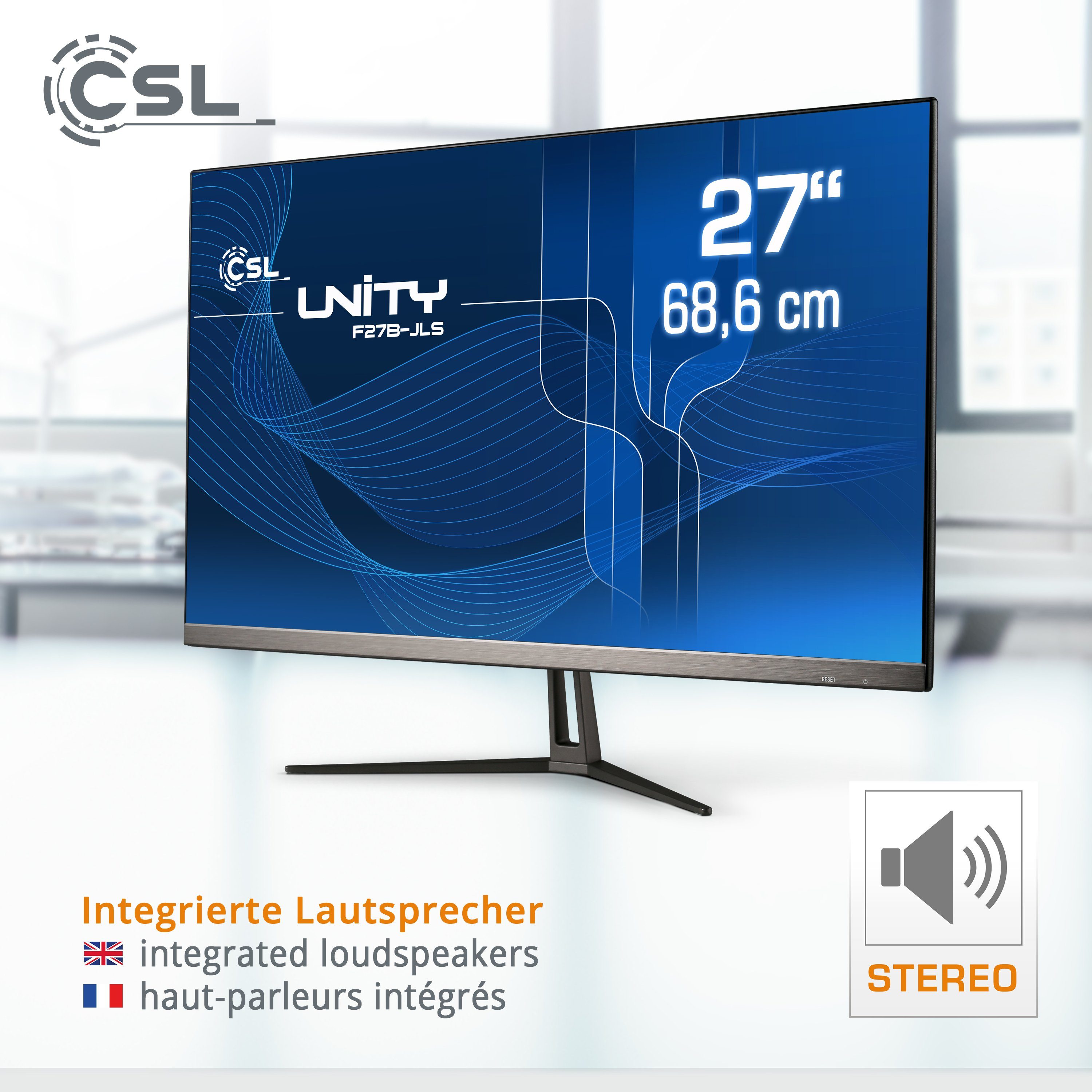 CSL Unity F27-JLS PC (27 Zoll, Intel® Celeron N5100, Intel® UHD Graphics, 16 GB RAM, 256 GB SSD, passiver CPU-Kühler)