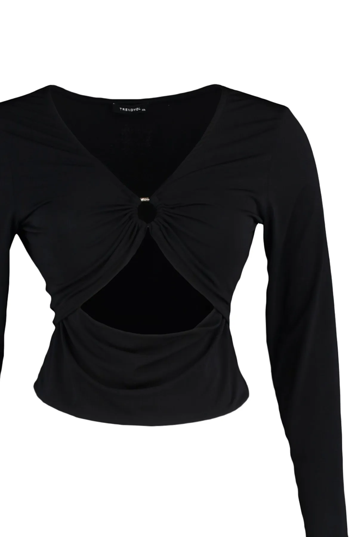 Trendyol Curve  Schwarze, detaillierte Strickbluse mit Fenster-/Ausschnittmuster TBBAW23AF00035