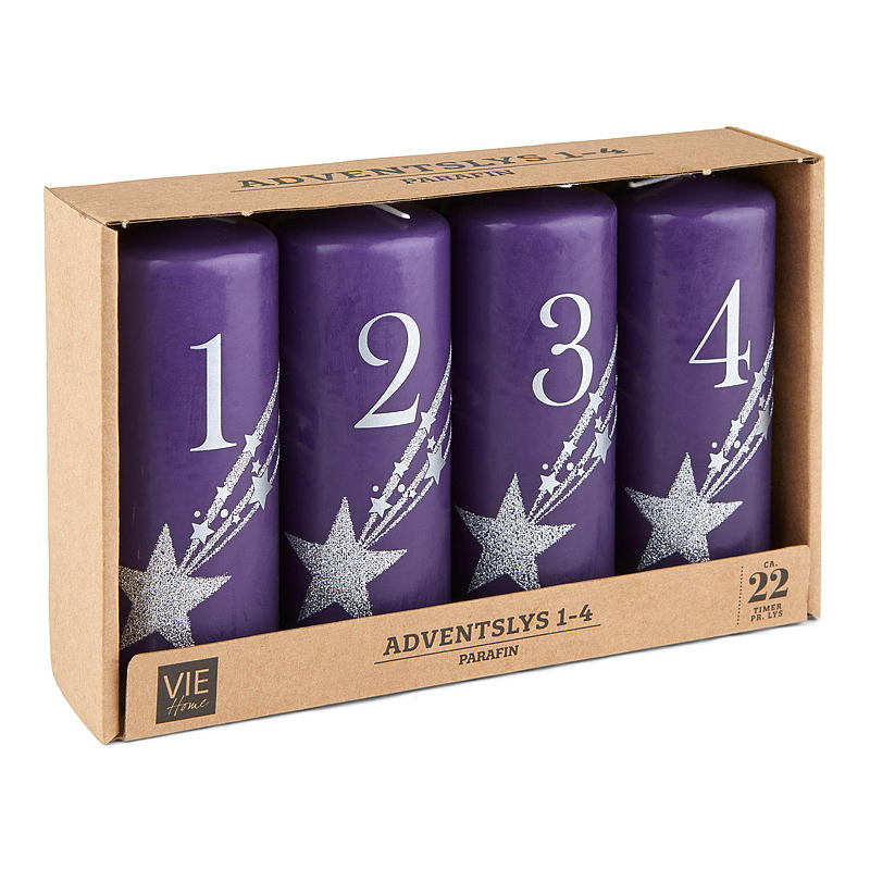 Vie Home Adventslys 4-pk 12 cm, 1-4, parafin lilla