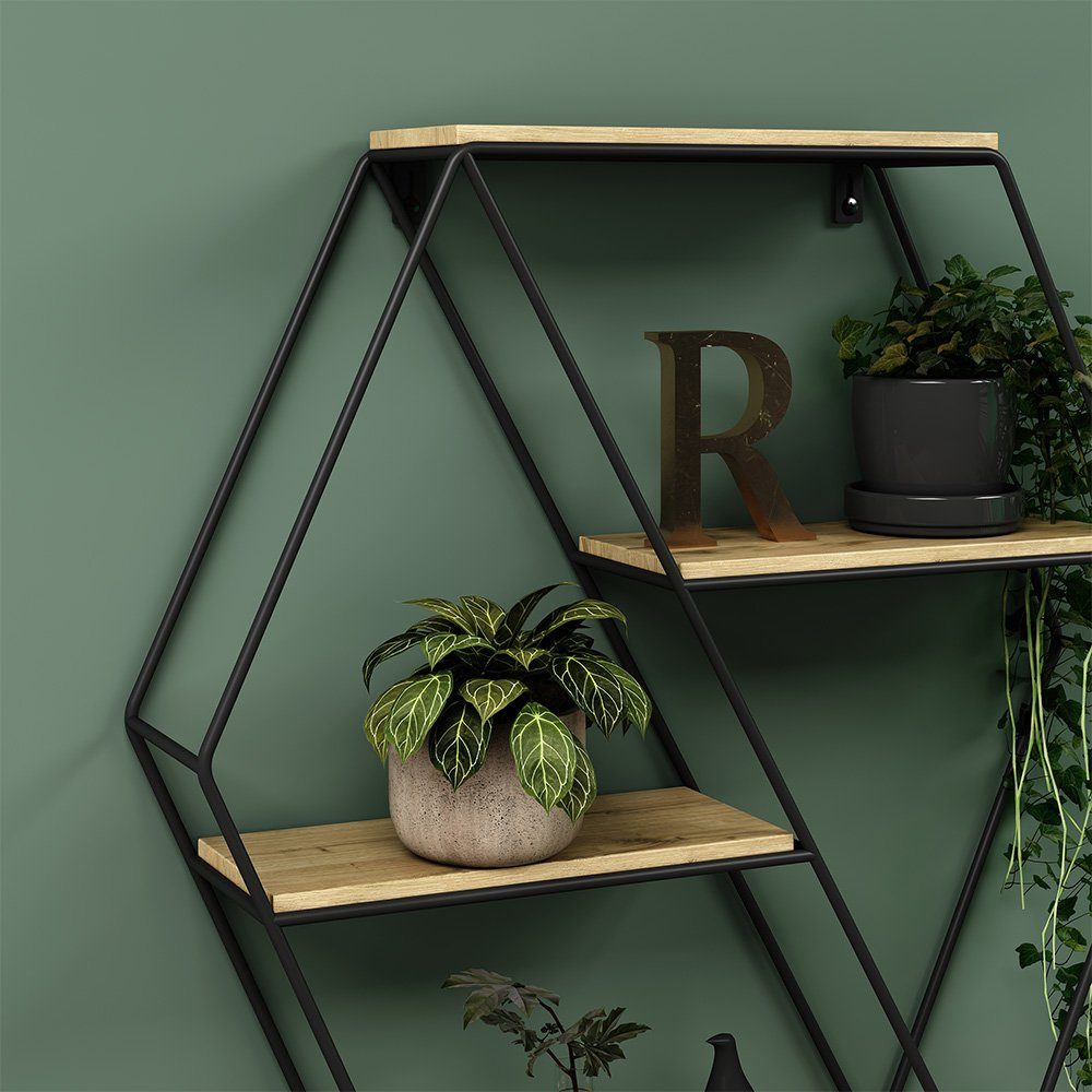Vicco Wandregal Hängeregal hexagon FYRK Eiche/Schwarz
