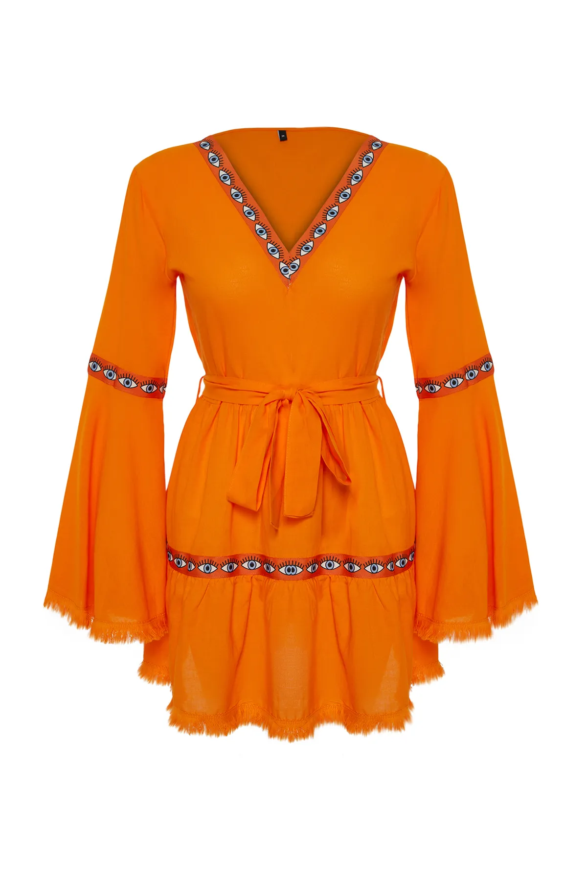 Trendyol Collection  Orangefarbenes Mini-Strandkleid mit gewebtem Volant und Gürtel TBESS21EL1253