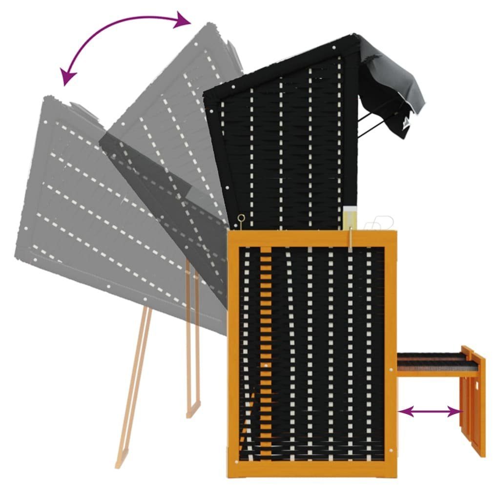 vidaXL Gartenliege Strandkorb mit Dach Poly Rattan & Massivholz Schwarz Anthrazit, 1 St.