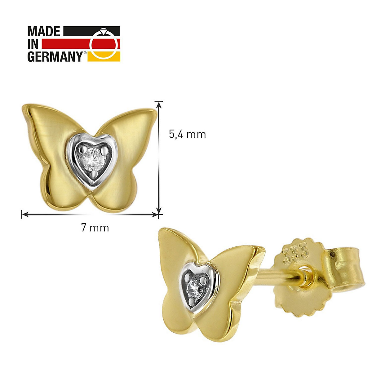 Ohrringe für Mädchen Gold 333 (8 Kt) Schmetterling Ohrstecker Ohrstecker