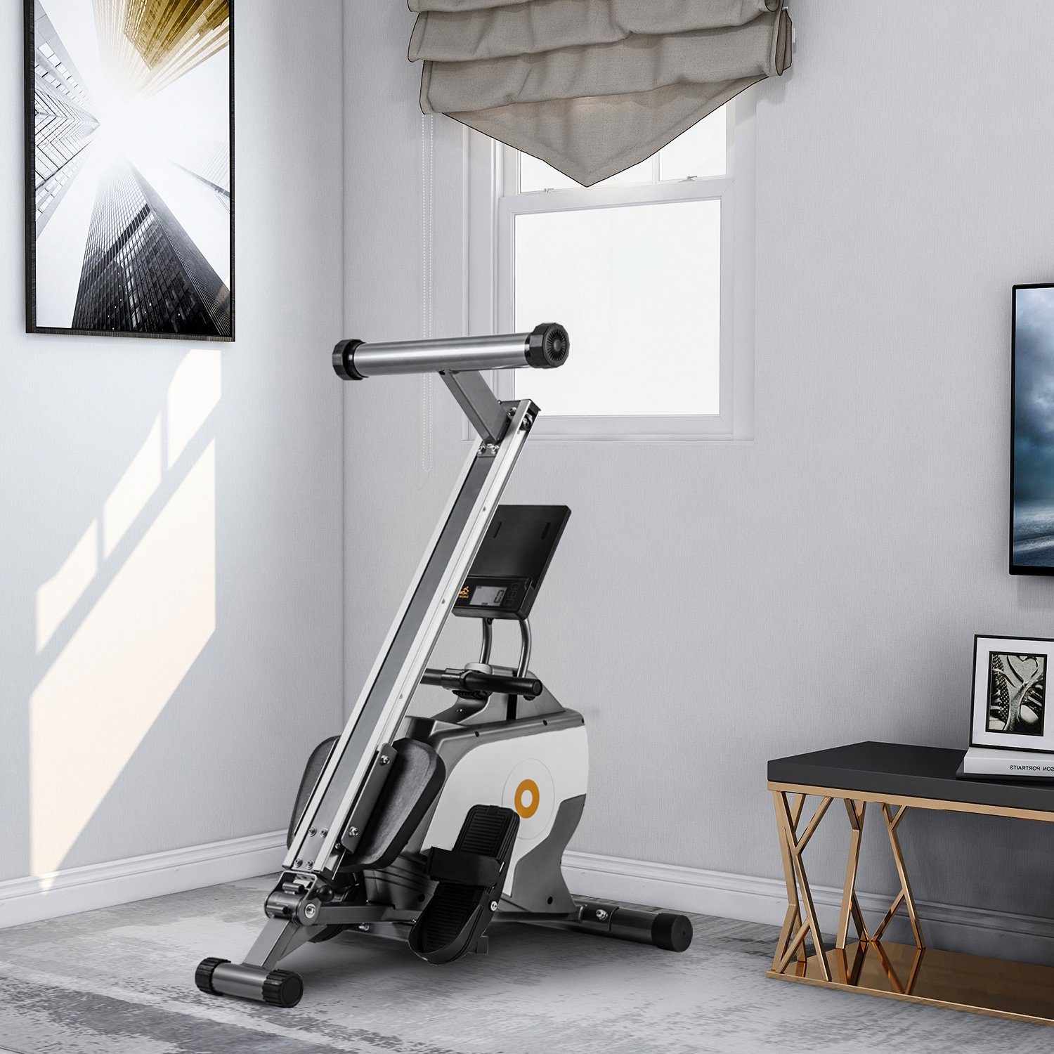 OKWISH Rudergerät Klapp-Rudergerät mit Magnetischem, mit Magnetischem Spannsystem, LED-Monitor Enthält kein PAD