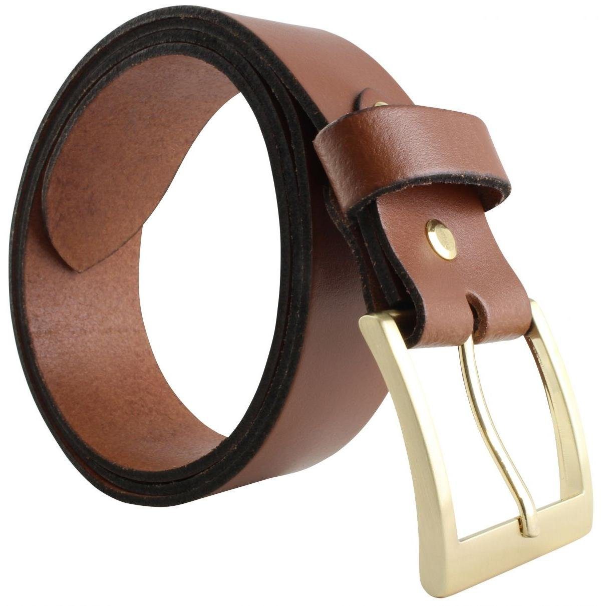 BELTINGER Ledergürtel Gürtel mit goldener Gürtelschnalle 4 cm - Jeans-Gürtel goldfarben 40mm