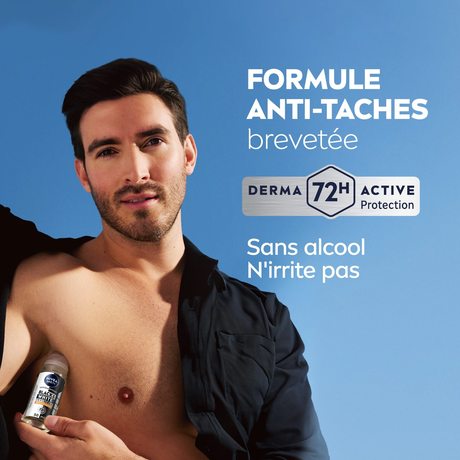NIVEA muški roll-on dezodorans, antiperspirant, protiv mrlja, žuto-bijeli, 48 sati