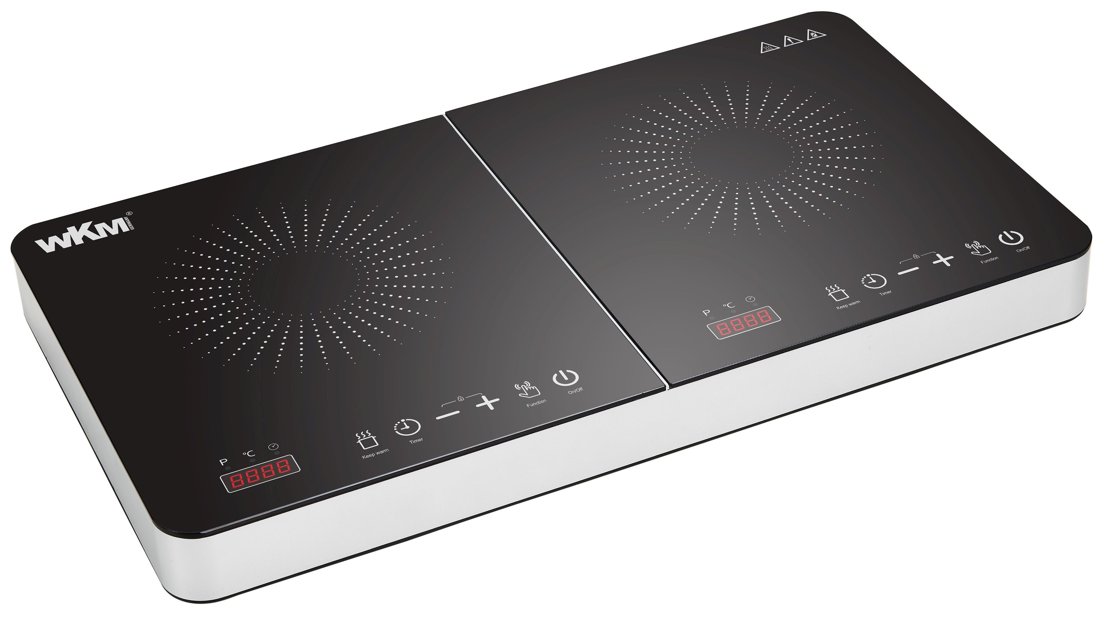 WKM Doppel-Induktionskochplatte Doppel-Induktionskochfeld Kochplatten 2000W + 1500W schwarz