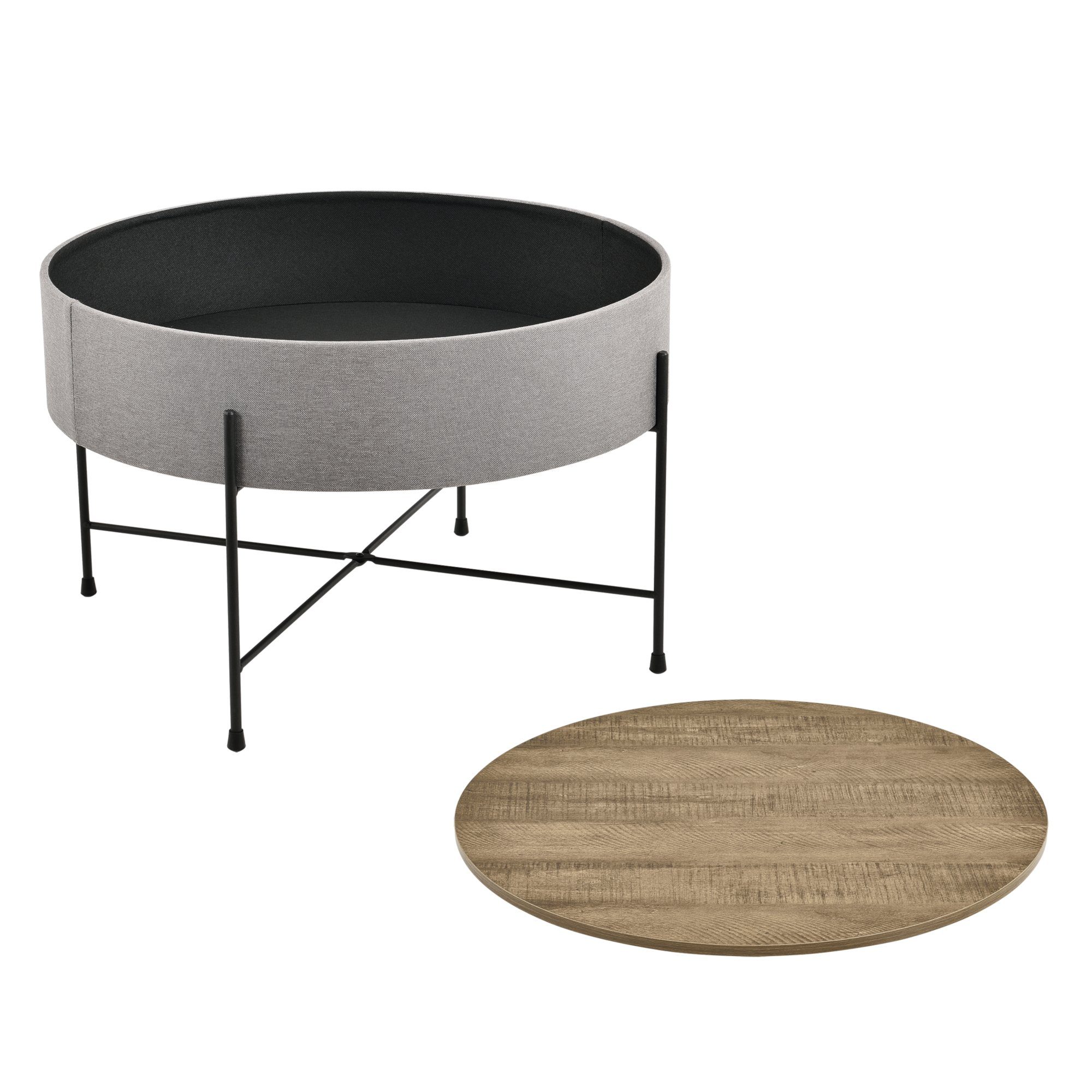 en.casa Couchtisch, Stylischer Couchtisch Tauranga Rund Wallnussoptik/Grau