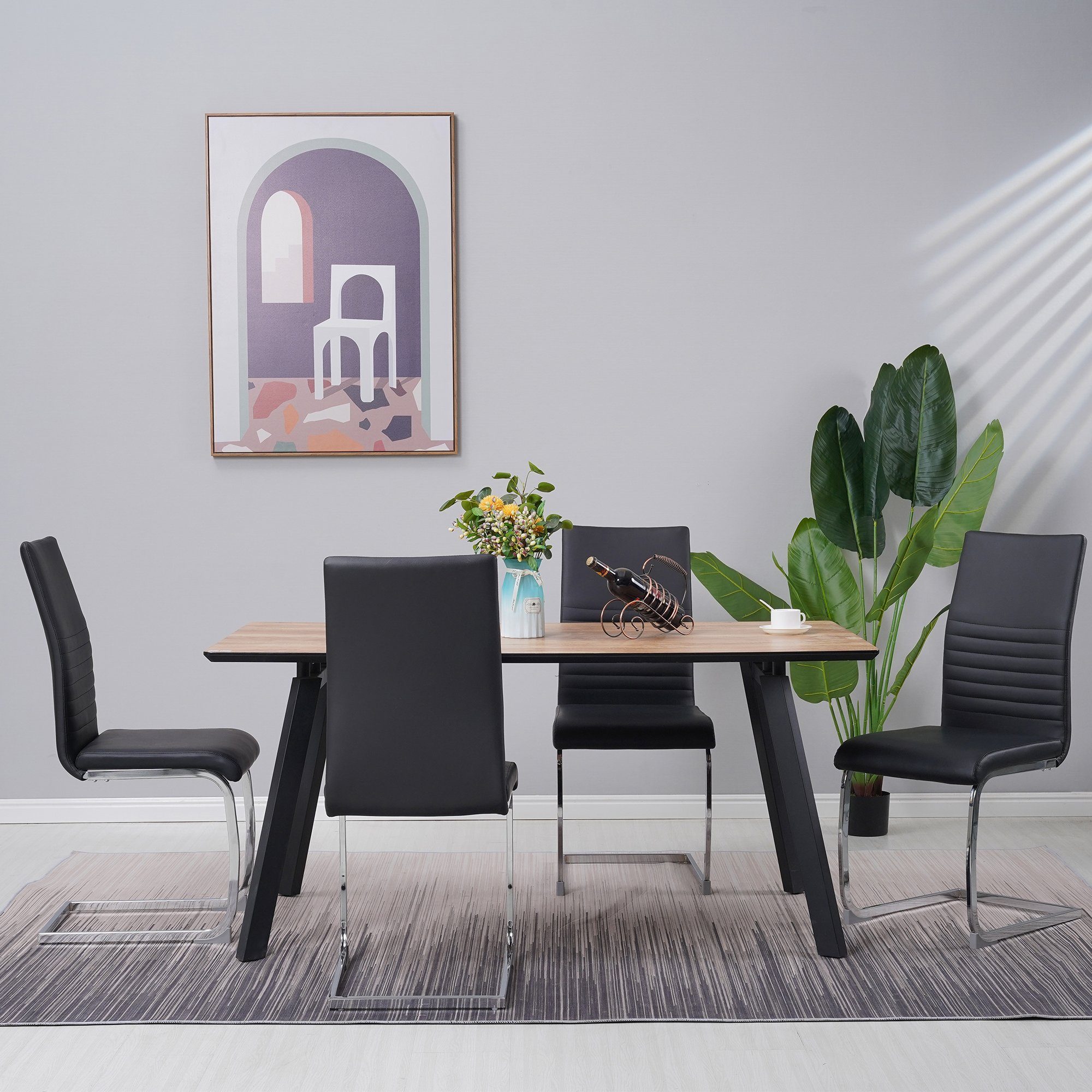 Albatros International Freischwinger Albatros Esszimmerestuhl Küchenstuhl BURANO, Kunstleder Bezug (4er Set, Grau), Esszimmerstuhl Schwingstuhl mit modernem Design, dicke Polsterung