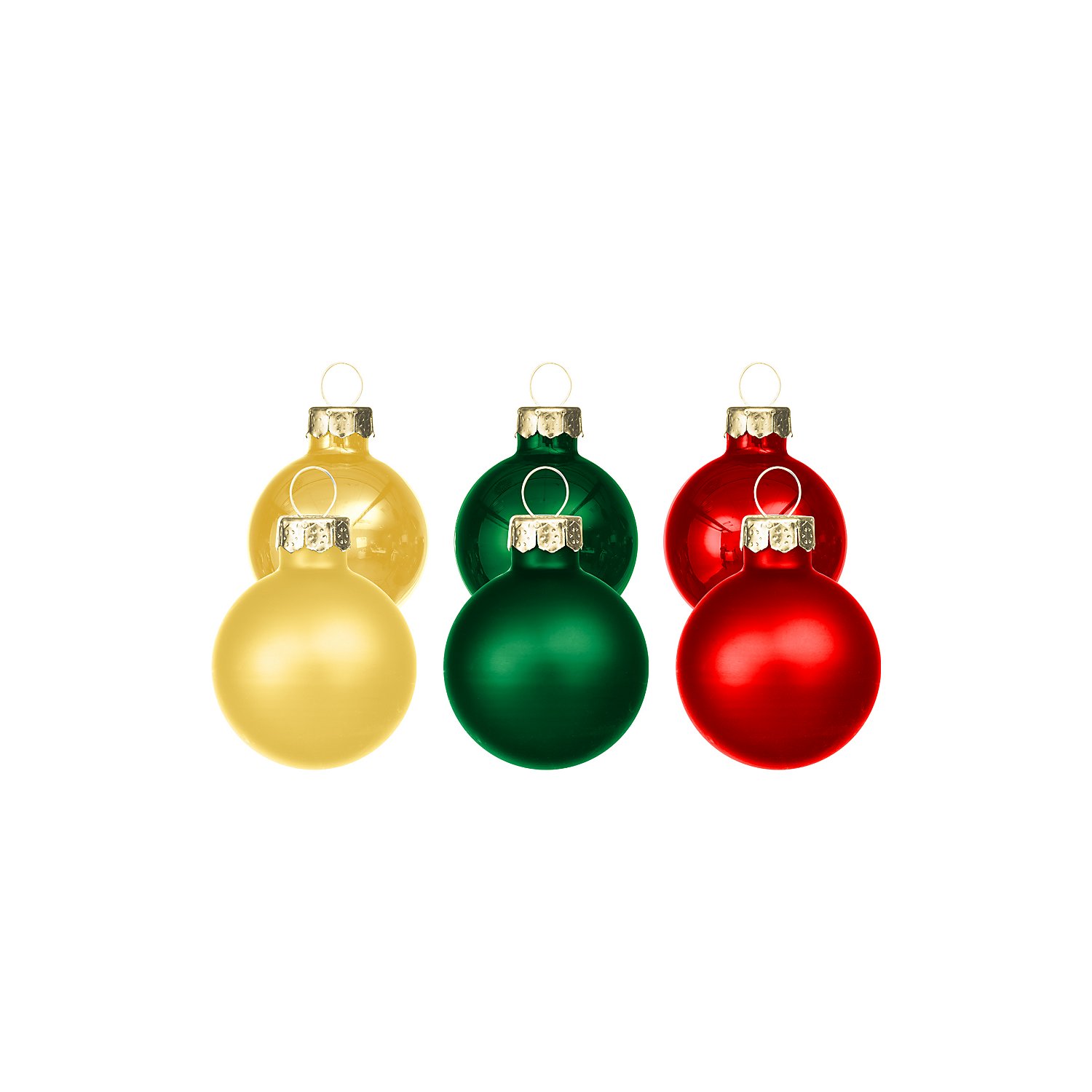 Weihnachtskugeln aus Glas, grün, rot, gold, 3 cm Ø, 12 Stück