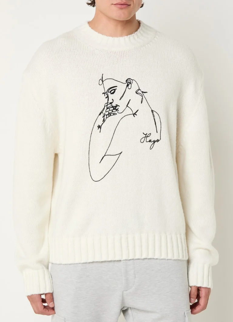 HUGO BOSS Simage fine-knit sweater in virgin wool blend with logo print