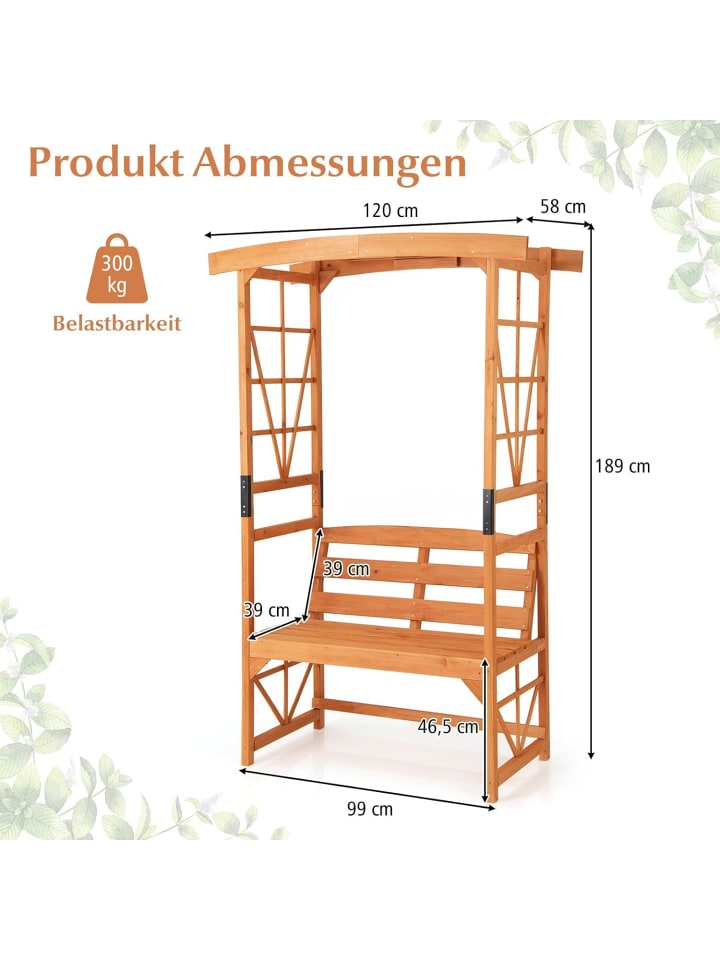 COSTWAY Gartenbank mit Rosenbogen in Hellbraun günstig kaufen onesize