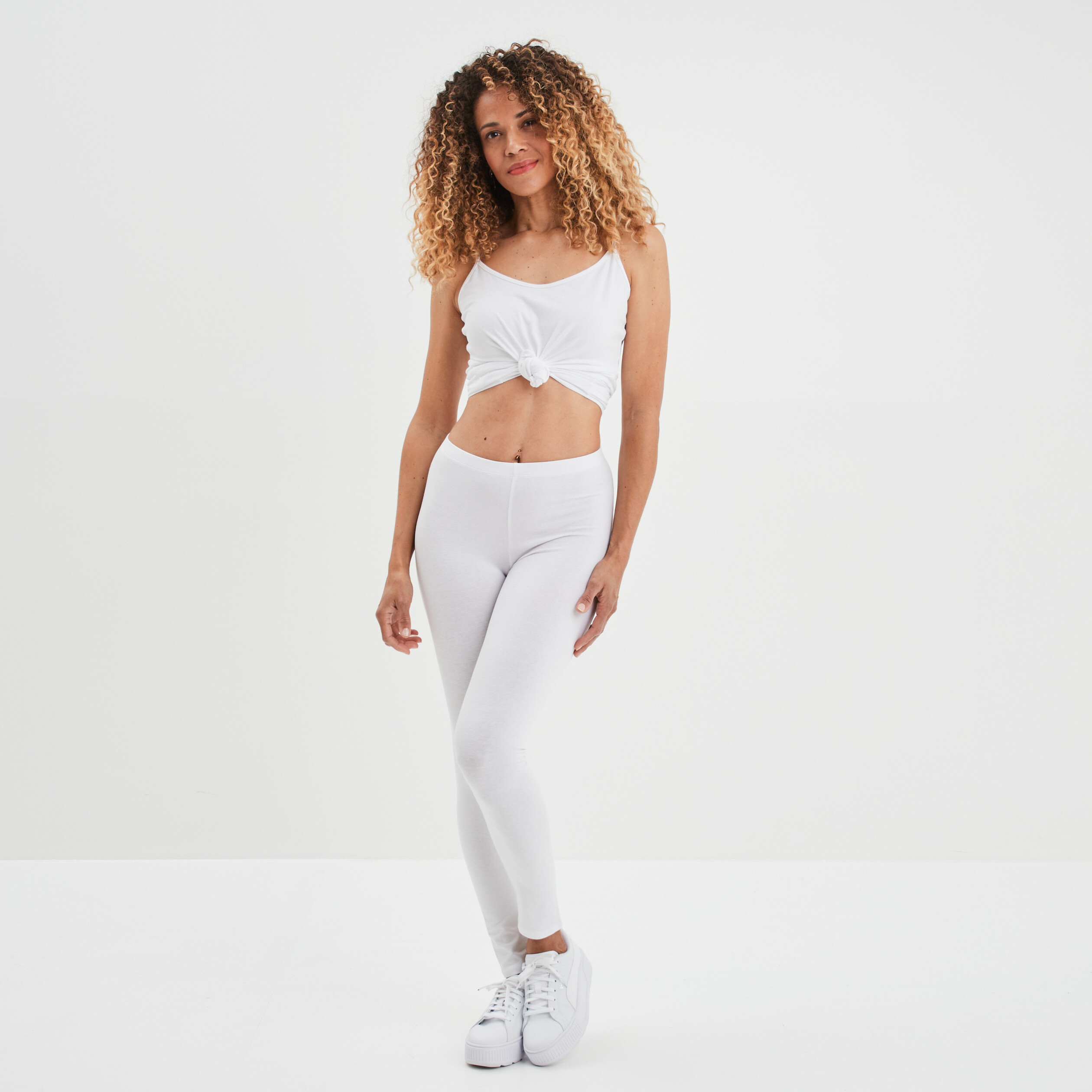 Legging long taille haute blanc femme | La Halle