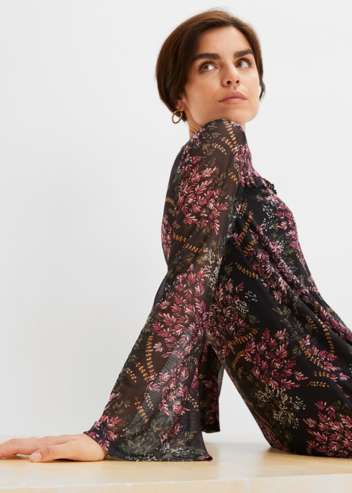 Mesh-Kleid mit Rüschen