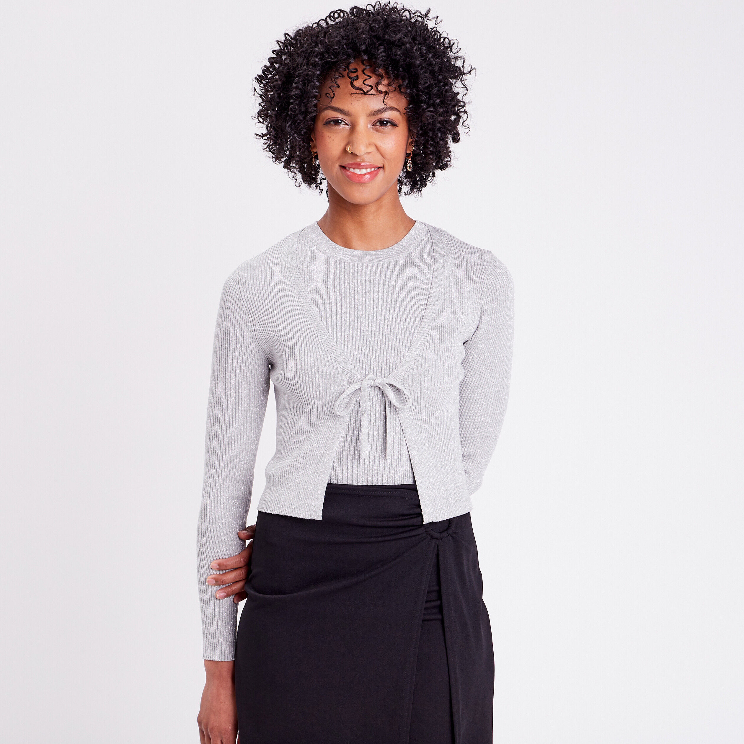 Gilet fermeture à lien gris argent femme | Cache Cache
