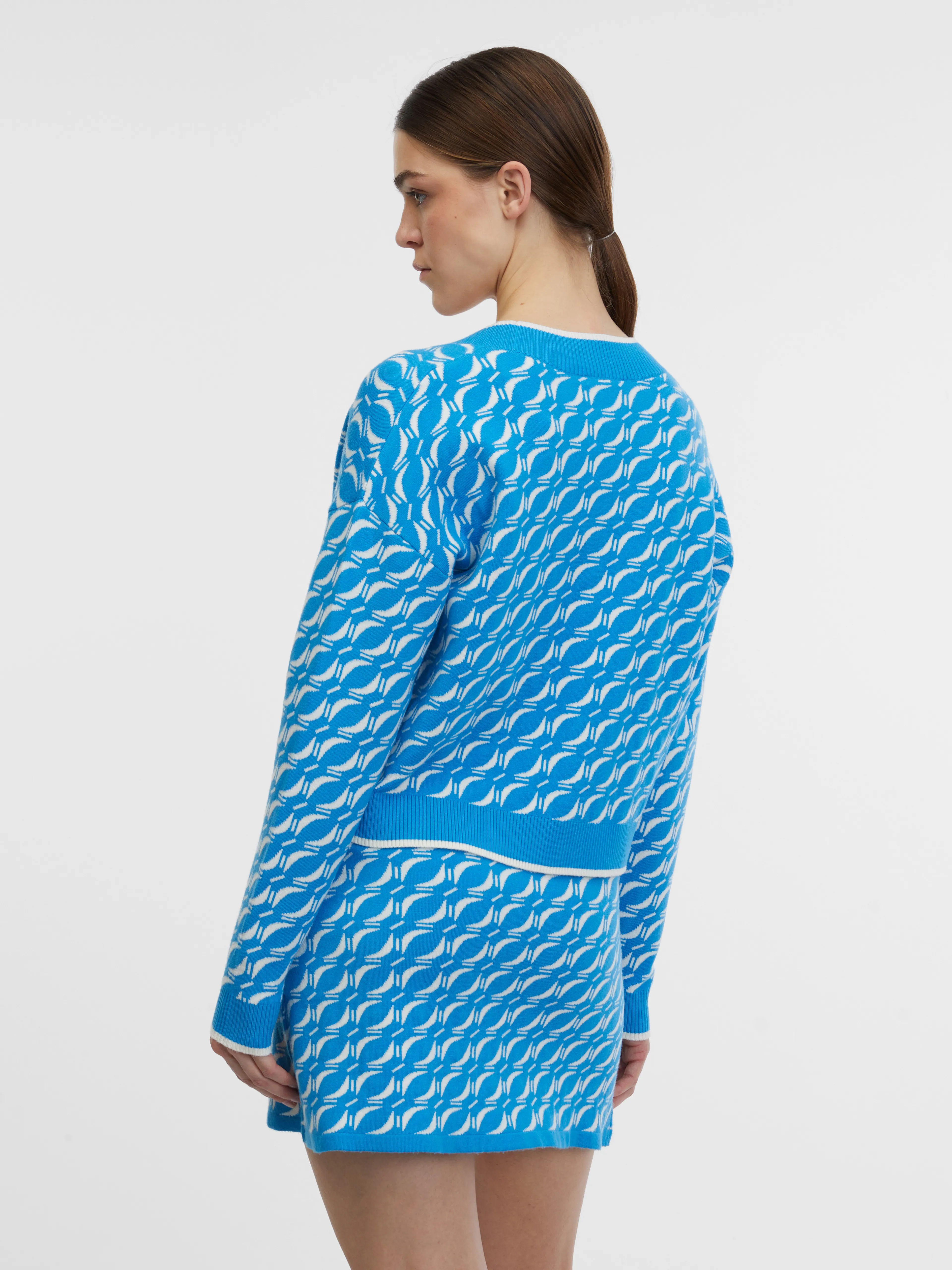 Blaue gemusterte Damen Strickjacke ORSAY