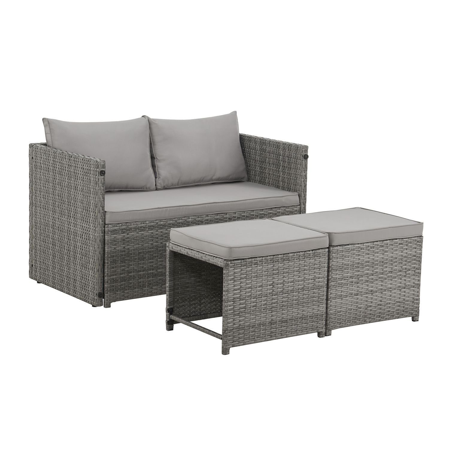 Juskys Gartenlounge-Set Jamaika, 2in1 Polyrattan Set, wetterbeständig