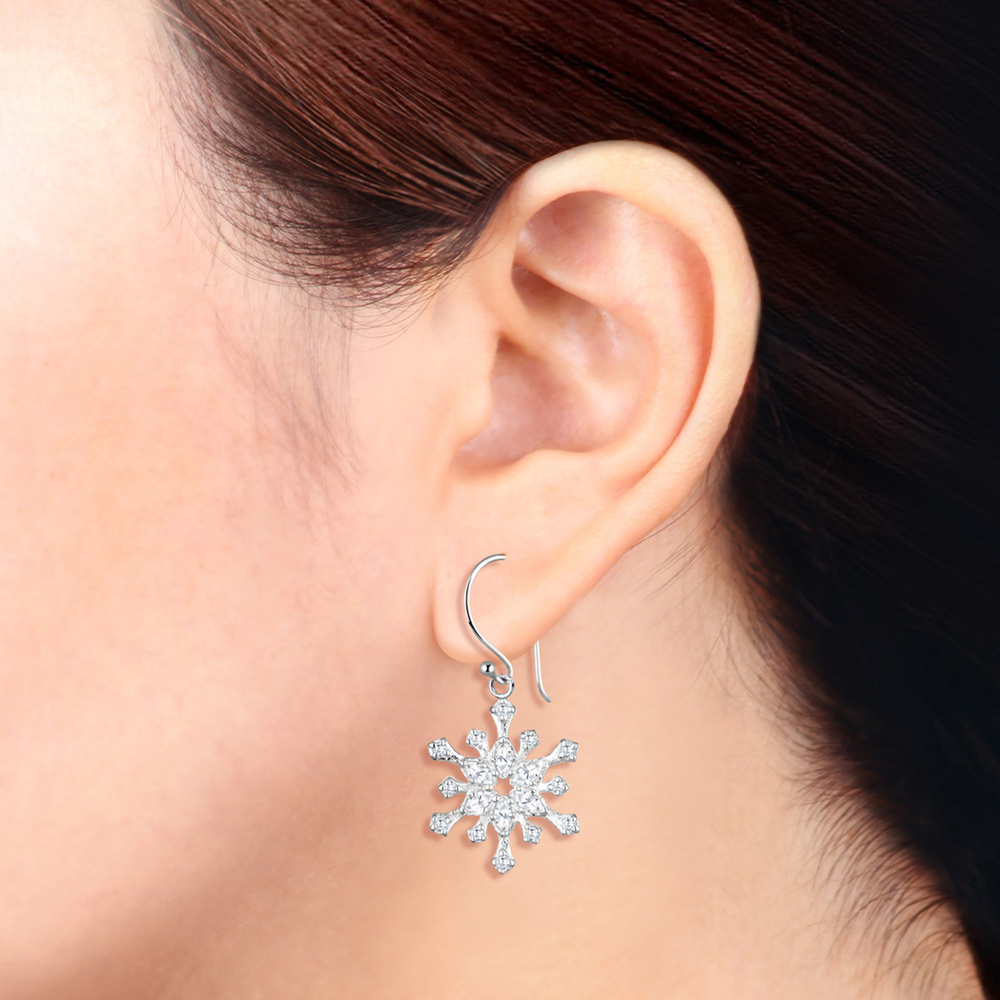 Elli Elli Boucles d'Oreilles Femme Pendentif Flocon de Neige Filigrane avec Cristaux d Boucles d'oreilles